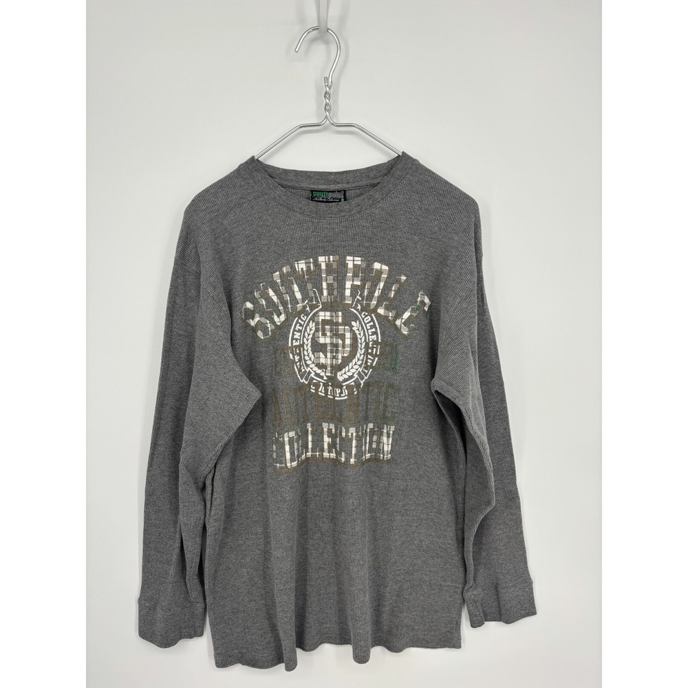 Southpole Shirt Mens XXL Gray Waffle Knit Thermal Y2K Long Sleeve Crewneck